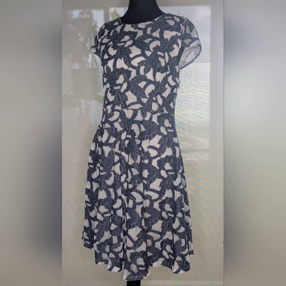 Maison Jules Blue and Pink A-Line Midi Dress
